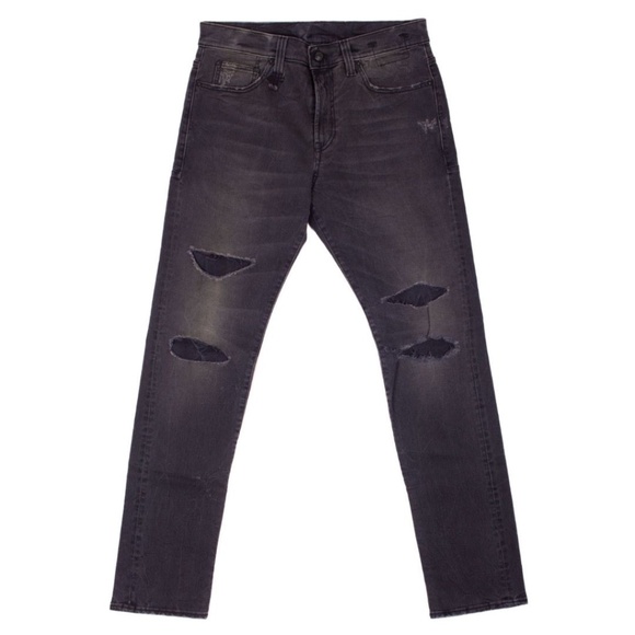 R13 Washed Gray Cotton Blend Skate Style Distressed Jeans